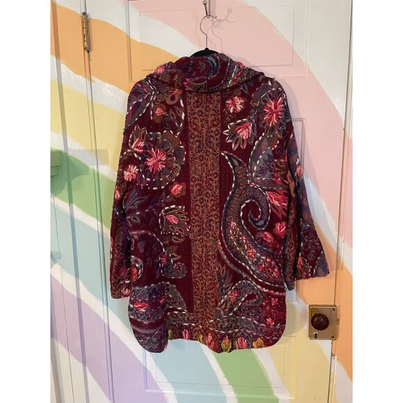 SAINU Wool Embroidered Boho Coat Jacket Burgundy Floral Paisley Size M - Picture 9 of 13